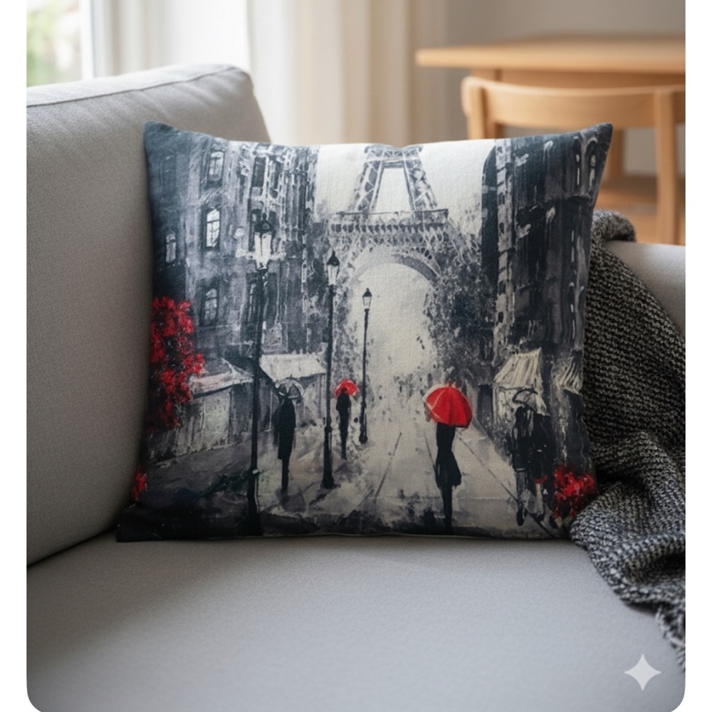 Decorative Linen Paris Street Scene Pillow Cover 23.5 x 23.5